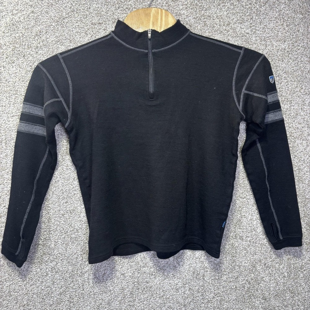 Kuhl Pullover Mens Medium Black Merino Wool 1/4 Zip Long Sleeve Base‎ Layer